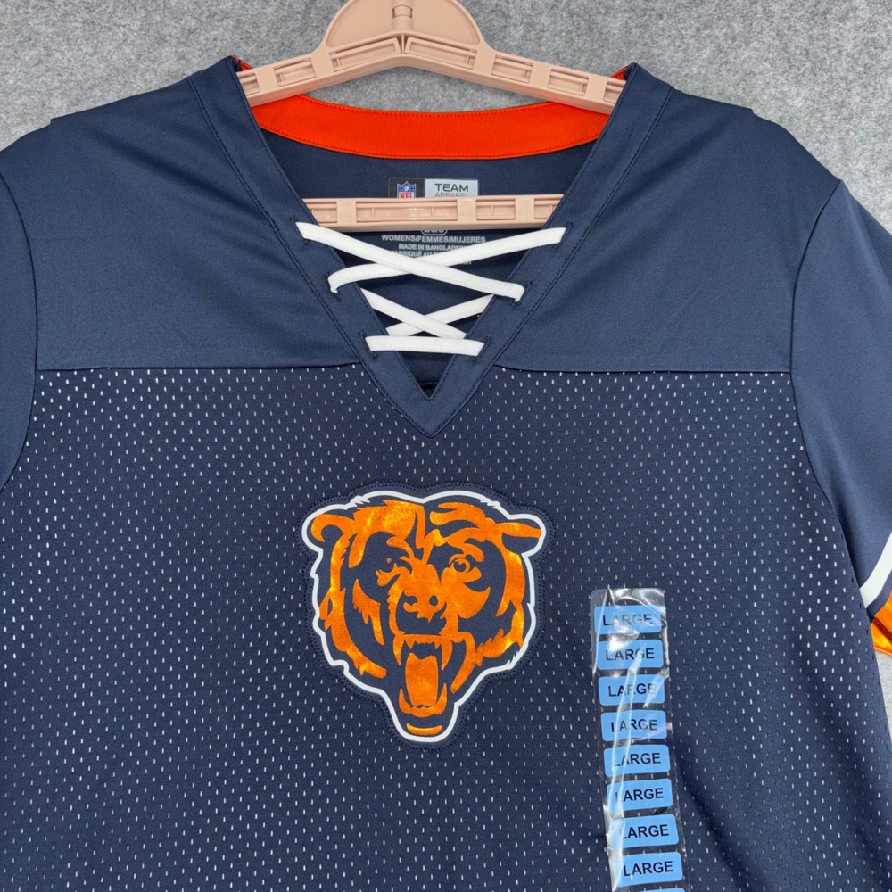 NFL Chicago Bears Womens Large Navy Blue Lace Up V-Neck Mesh Jersey Top